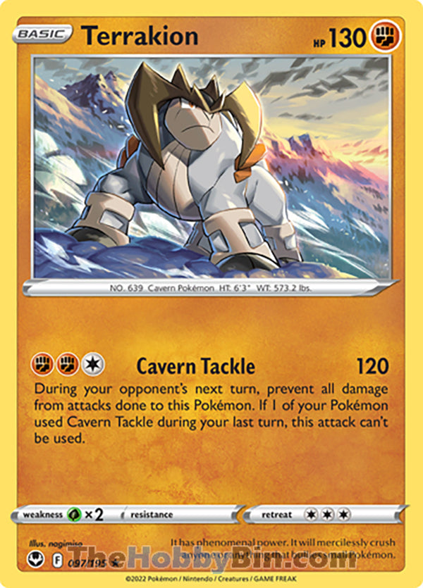Terrakion #97/195 Holo Rare - Silver Tempest Pokemon card