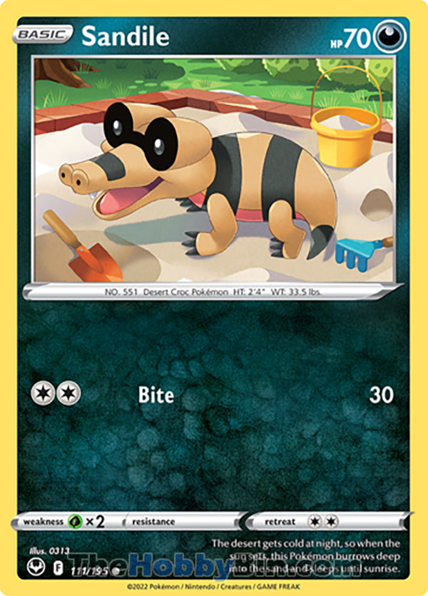 Sandile #111/195 Common - Silver Tempest Pokemon card