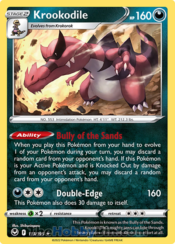 Krookodile #113/195 Holo Rare - Silver Tempest Pokemon card