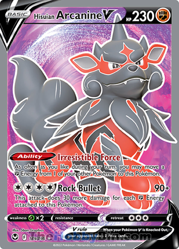 Hisuian Arcanine V #179/195 Full Art V - Silver Tempest Pokemon card