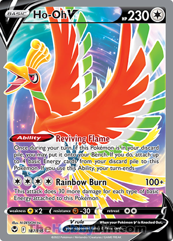 Ho-Oh V #187/195 Full Art V - Silver Tempest Pokemon card