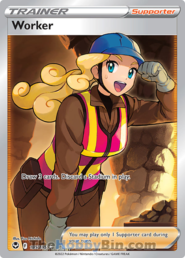 Worker #195/195 Full Art Trainer - Silver Tempest Pokemon card