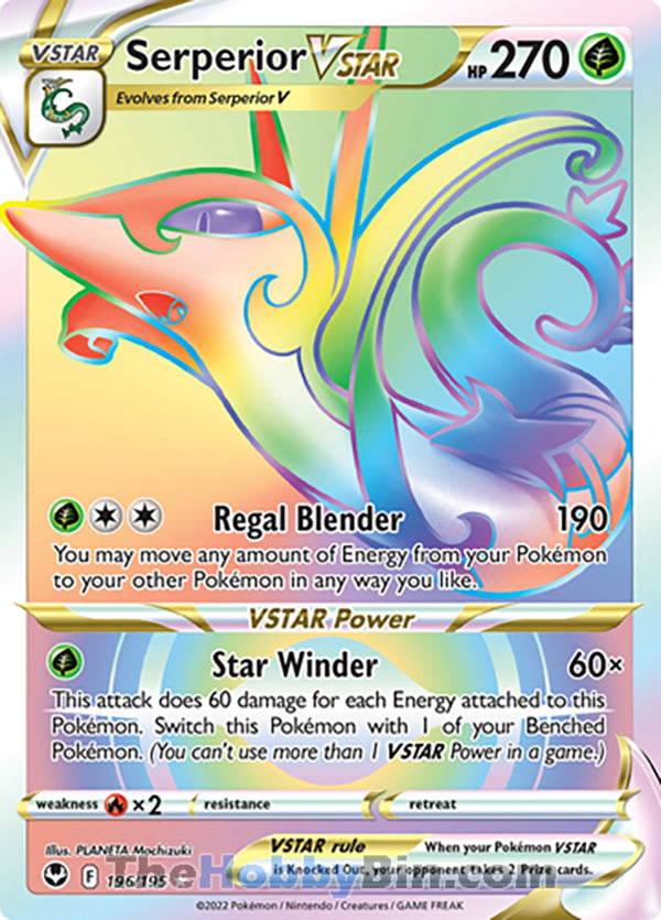 Serperior VSTAR #196/195 Rainbow Secret Rare - Silver Tempest Pokemon card