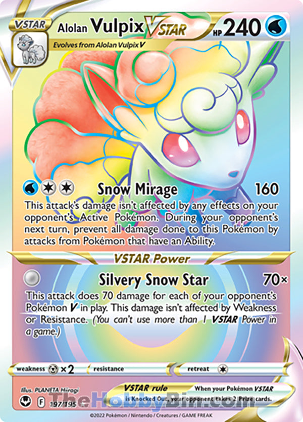 Alolan Vulpix VSTAR #197/195 Rainbow Secret Rare - Silver Tempest Pokemon card