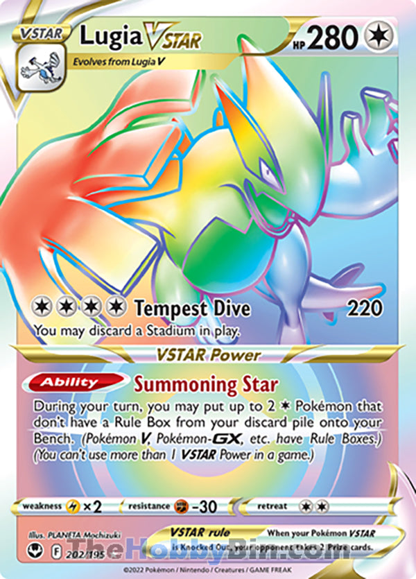 Lugia VSTAR #202/195 Rainbow Secret Rare - Silver Tempest Pokemon card