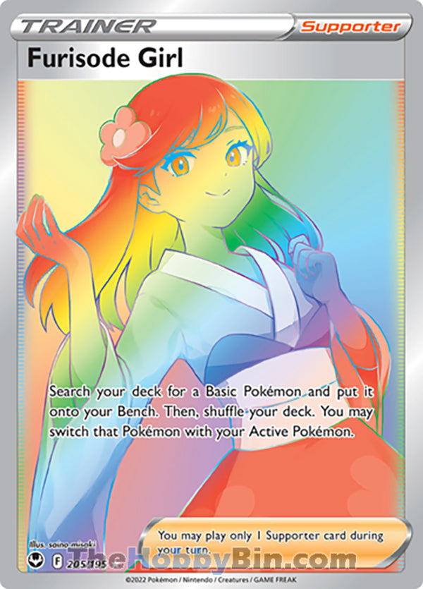 Furisode Girl #205/195 Rainbow Secret Rare - Silver Tempest Pokemon card