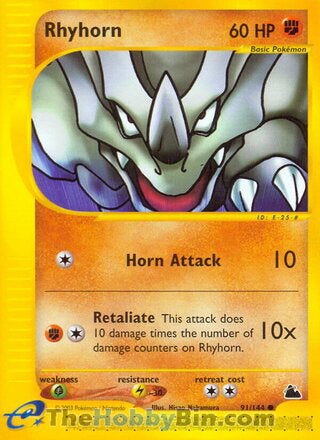 Rhyhorn #91/144 Common - Skyridge Pokemon card