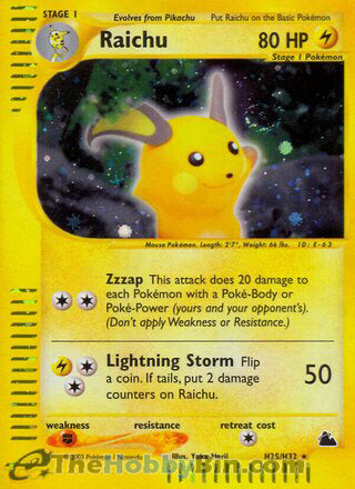 0000H025 Raichu Holo Rare Skyridge