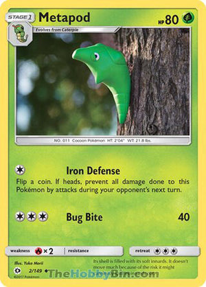 0002 Metapod Uncommon Sun & Moon Base Set