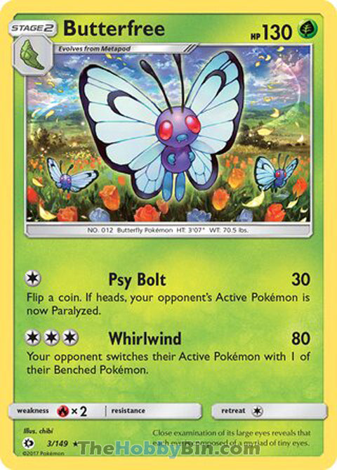 Butterfree #3/149 Rare - Sun & Moon Base Set Pokemon card