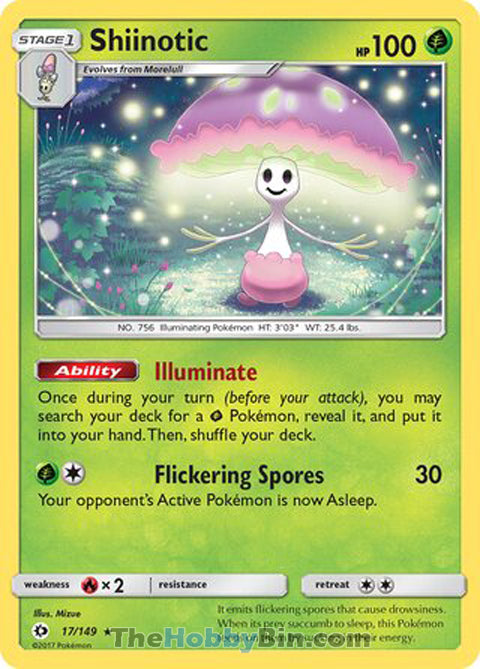 Shiinotic #17/149 Holo Rare - Sun & Moon Base Set Pokemon card