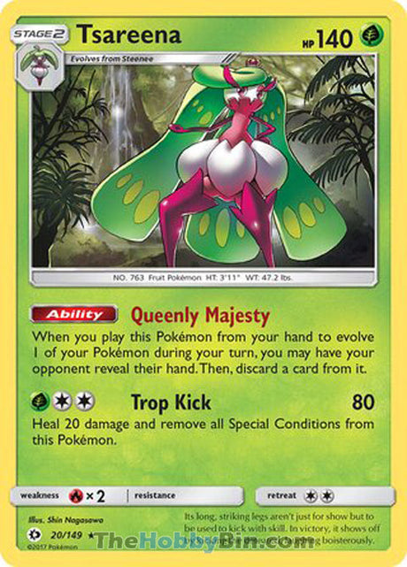 rare sun and moon pokemon cards Tsareena Sun & Moon Holo Rare #20/149 – The Hobby Bin