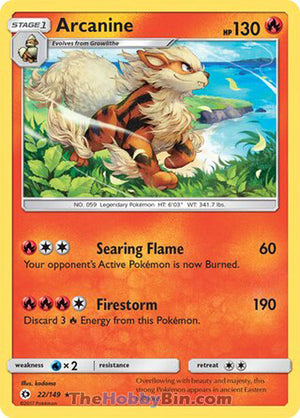 0022 Arcanine Holo Rare Sun & Moon Base Set