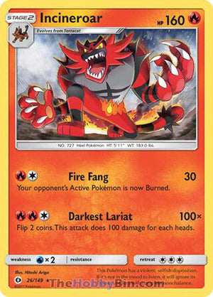 0026 Incineroar Rare Sun & Moon Base Set