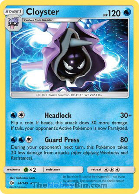 Cloyster #34/149 Rare - Sun & Moon Base Set Pokemon card