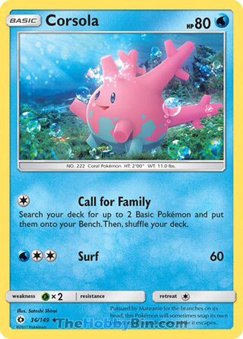 Corsola Sun & Moon Uncommon #36/149