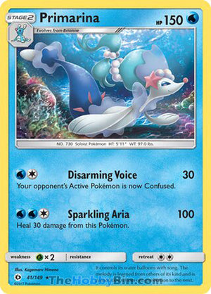 0041 Primarina Rare Sun & Moon Base Set