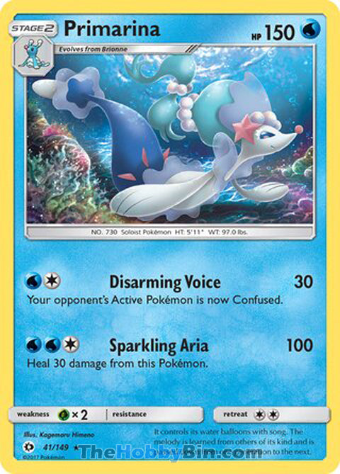 Primarina #41/149 Rare - Sun & Moon Base Set Pokemon card
