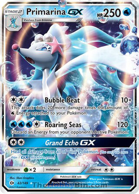 Primarina GX #42/149 Ultra Rare - Sun & Moon Base Set Pokemon card