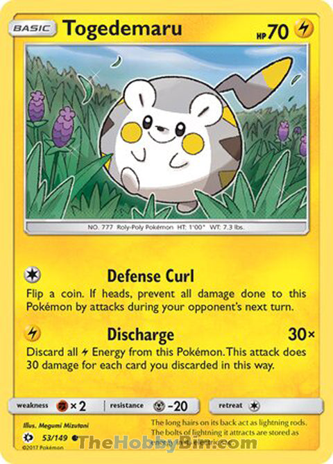 Togedemaru #53/149 Common - Sun & Moon Base Set Pokemon card