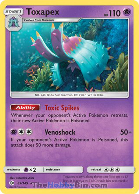 Toxapex #63/149 Holo Rare - Sun & Moon Base Set Pokemon card