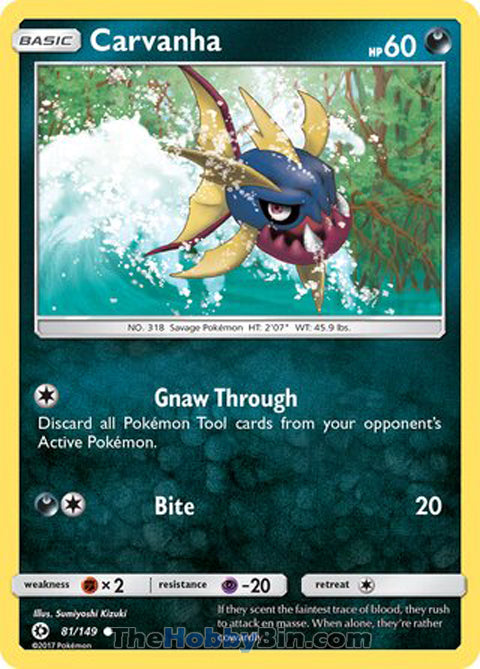 Carvanha #81/149 Common - Sun & Moon Base Set Pokemon card
