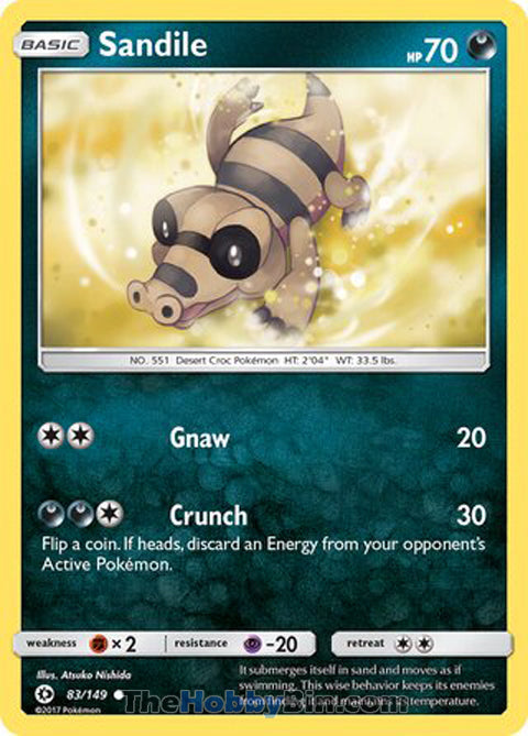 Sandile #83/149 Common - Sun & Moon Base Set Pokemon card