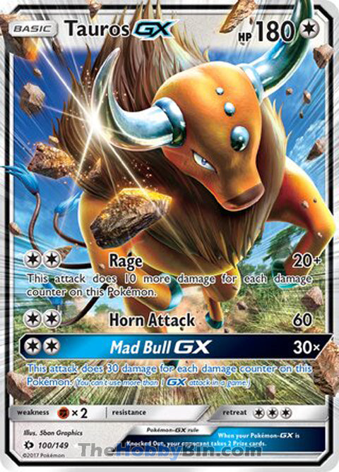 Tauros GX #100/149 Ultra Rare - Sun & Moon Base Set Pokemon card