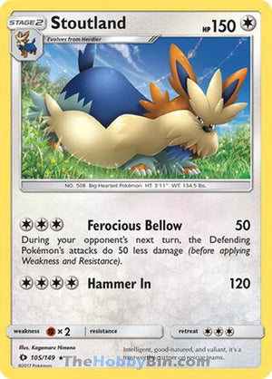 0105 Stoutland Rare Sun & Moon Base Set