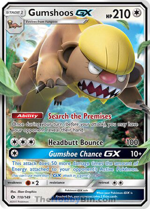 Gumshoos GX #110/149 Ultra Rare - Sun & Moon Base Set Pokemon card