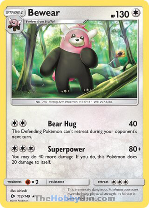 Bewear #112/149 Rare - Sun & Moon Base Set Pokemon card