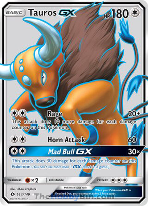 Tauros GX #144/149 Ultra Rare - Sun & Moon Base Set Pokemon card