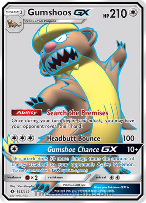 Gumshoos GX #145/149 Ultra Rare - Sun & Moon Base Set Pokemon card