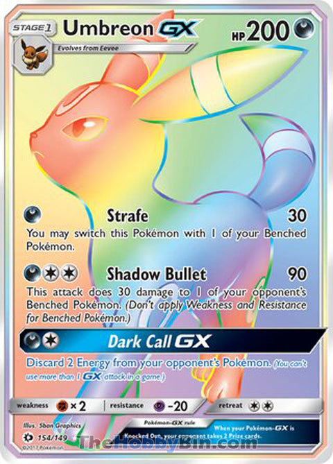 Umbreon GX Sun & Moon Secret Rare #154/149 The Hobby Bin Umbreon GX Sun & Moon Secret Rare #154/149 The Hobby Bin