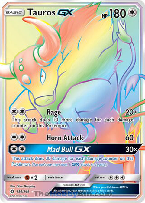Tauros GX #156/149 Secret Rare - Sun & Moon Base Set Pokemon card