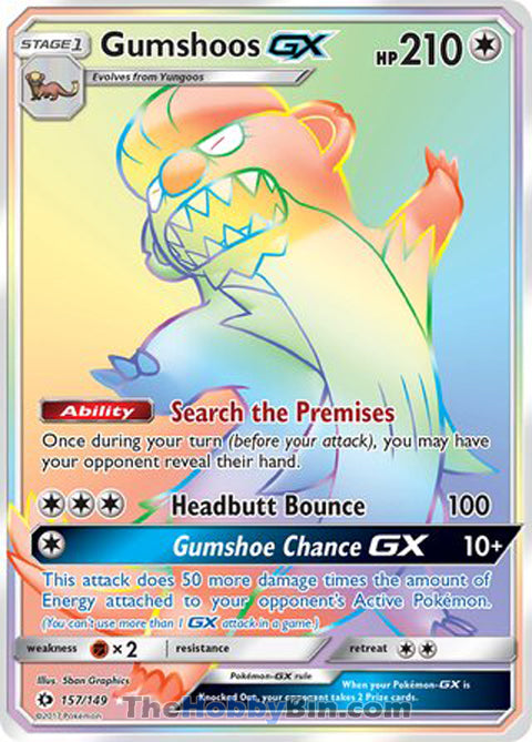 Gumshoos GX #157/149 Secret Rare - Sun & Moon Base Set Pokemon card