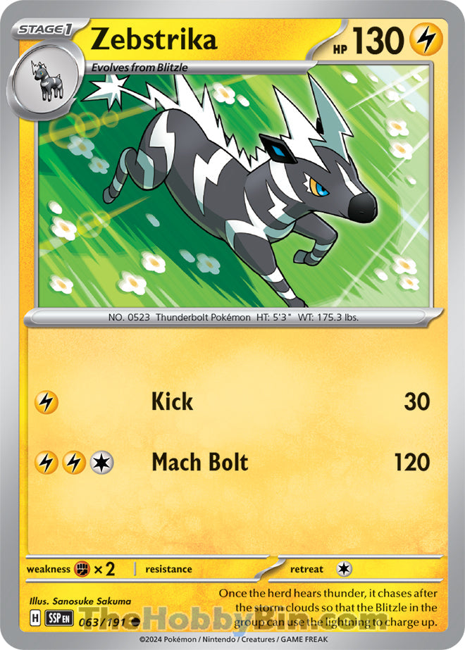 Zebstrika #63/191 Common - Surging Sparks Pokemon card