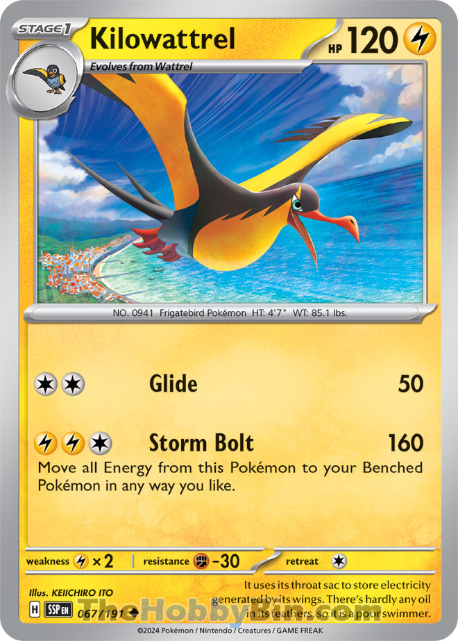 Kilowattrel #67/191 Common - Surging Sparks Pokemon card