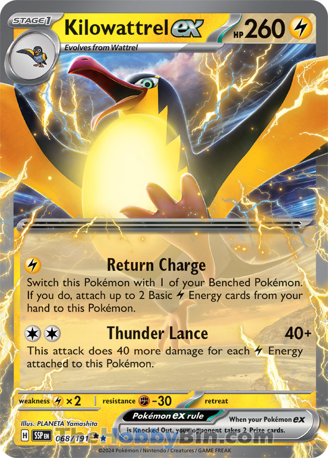 Kilowattrel ex #68/191 Double Rare - Surging Sparks Pokemon card