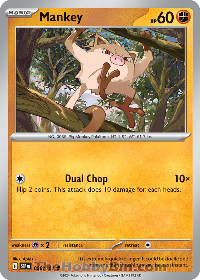 Mankey #98/191 Common - Surging Sparks Pokemon card