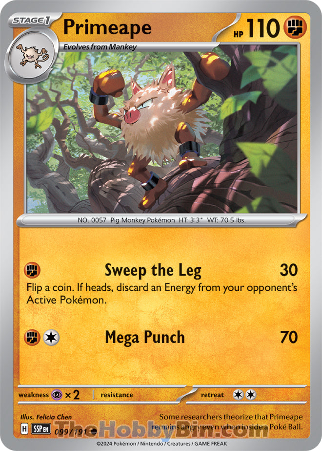 Primeape #99/191 Common - Surging Sparks Pokemon card