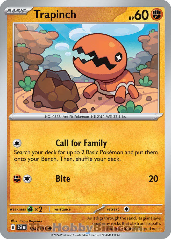 Trapinch #104/191 Common - Surging Sparks Pokemon card