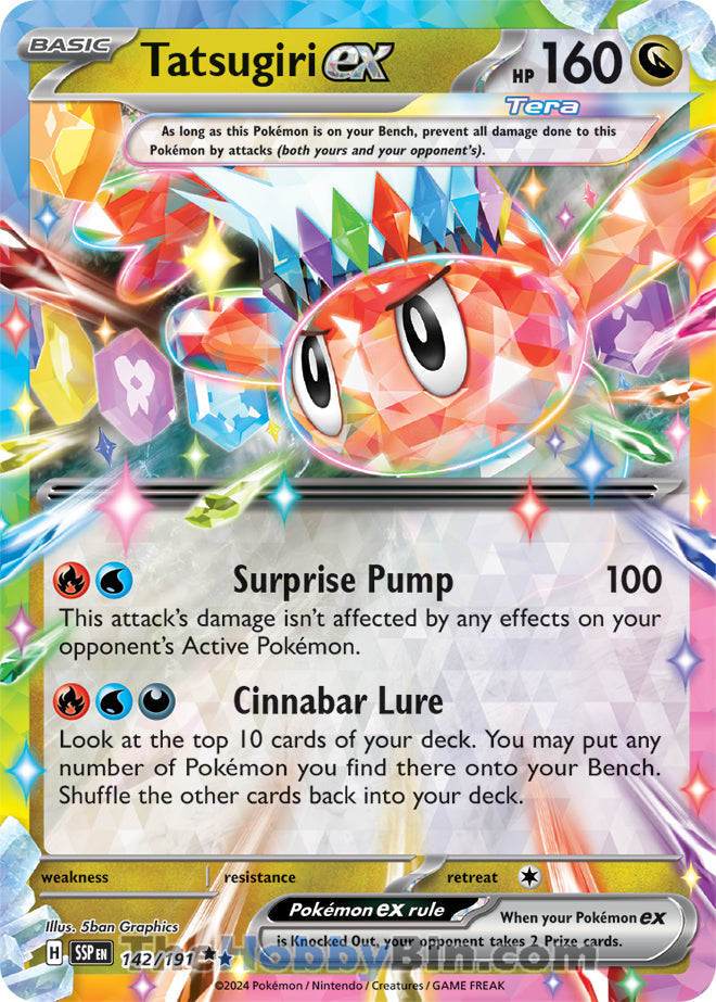rare surging sparks cards Tatsugiri ex Surging Sparks Double Rare #142/191 – The Hobby Bin