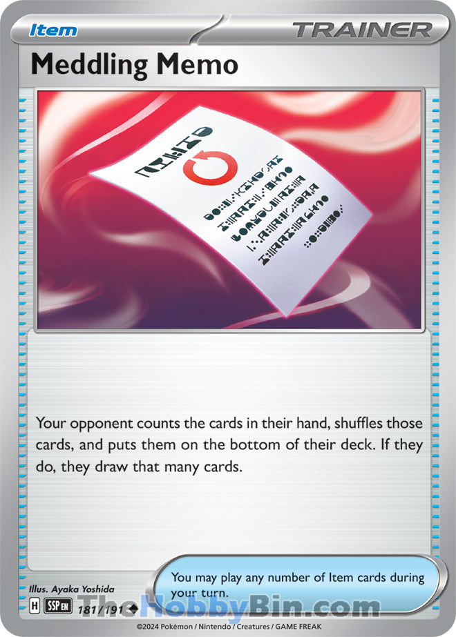 Meddling Memo #181/191 Uncommon - Surging Sparks Pokemon card