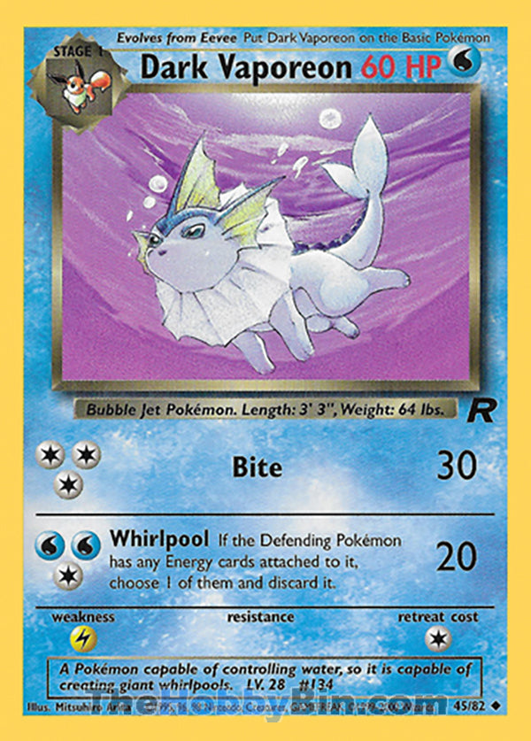 Dark Vaporeon #45/82 Uncommon - Team Rocket Pokemon card