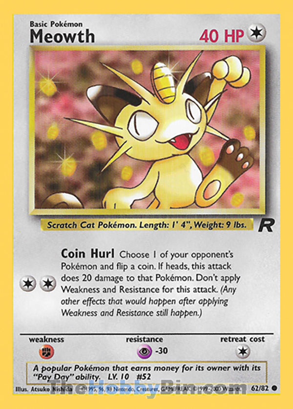 Meowth #62/82 Common - Team Rocket Pokemon card