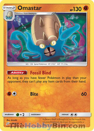 Omastar #76/181 Holo Rare - Team Up Pokemon card
