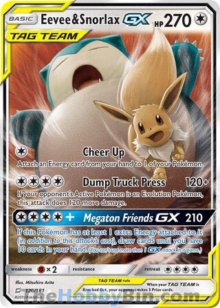 Eevee & Snorlax GX #120/181 Ultra Rare - Team Up Pokemon card