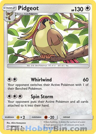 Pidgeot #124/181 Rare - Team Up Pokemon card