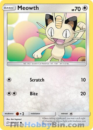 Meowth #125/181 Common - Team Up Pokemon card